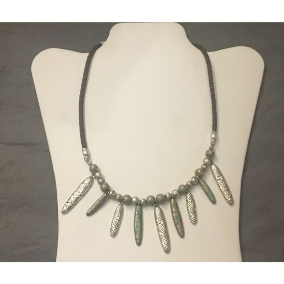 Silver Beads & Turquoise Patina Necklace - Picture 1 of 1
